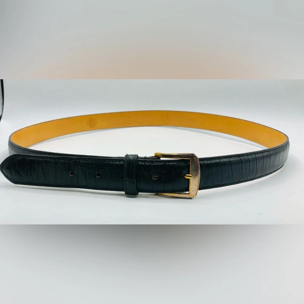 Lot 2 Mens Black Leather Belts 42 Fossil MB1006 Bugle Boy Dress Casual Crocodile
